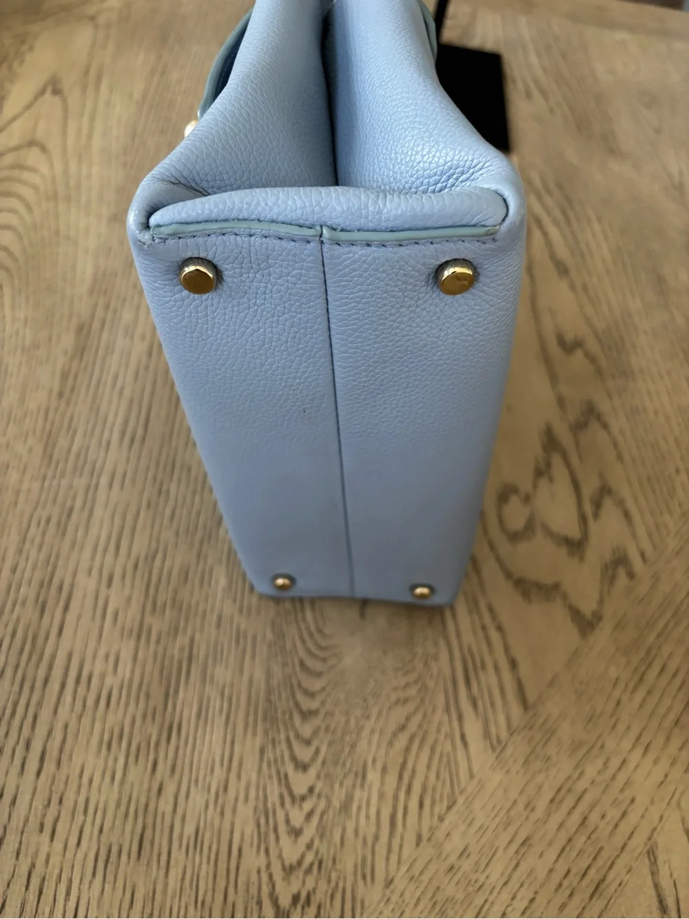 kate spade light blue satchel with pearls and gold studs
